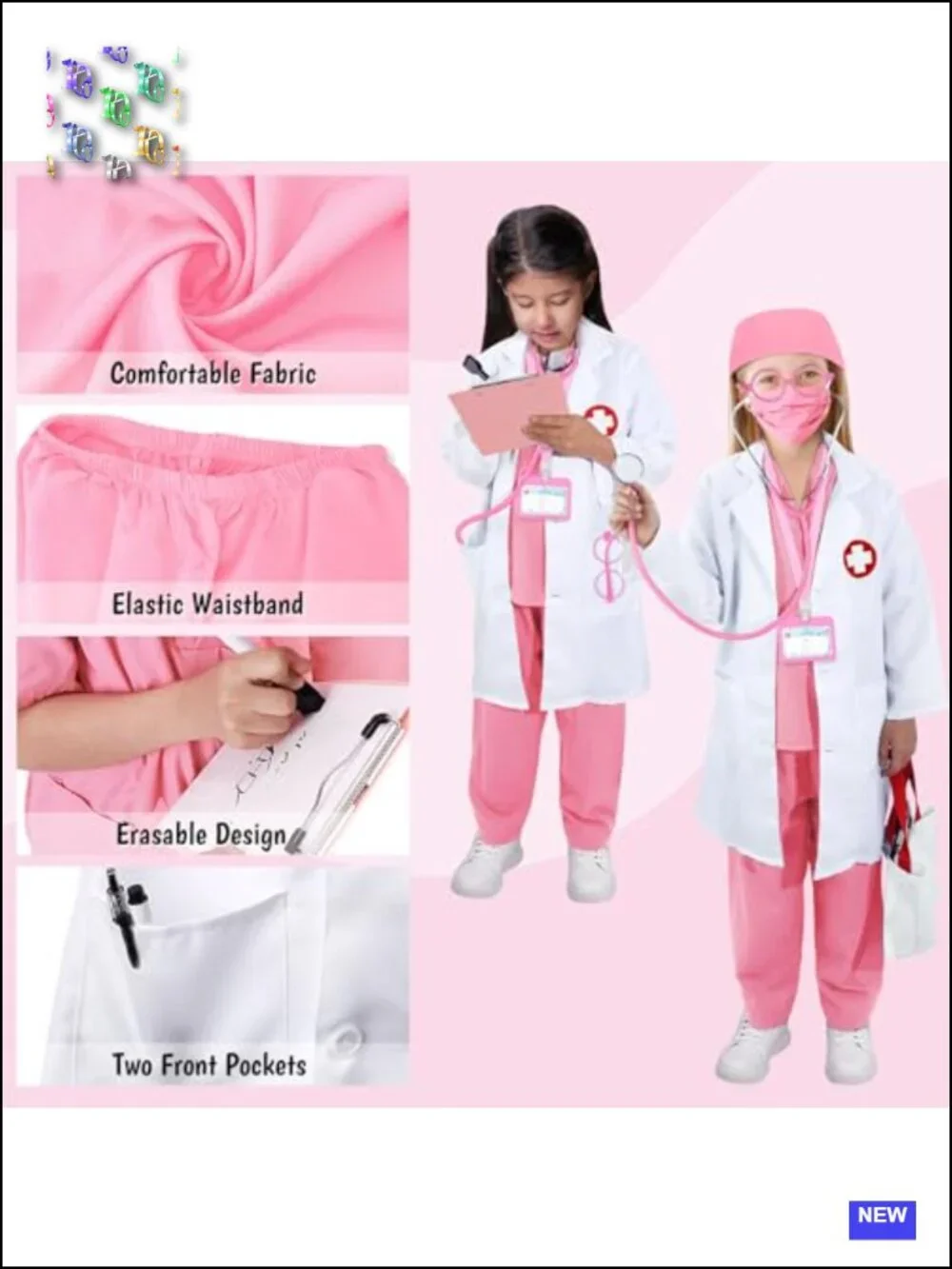 12-Piece Kids Doctor Costume Set | Nurse Dress-Up with Working Stethoscope